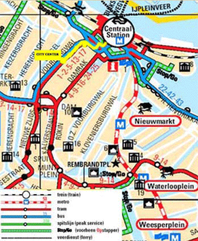 Amsterdam Bed and Breakfast CityCenter public trasport map