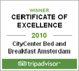 CityCenter Bed and Breakfast Amsterdam Award 2010